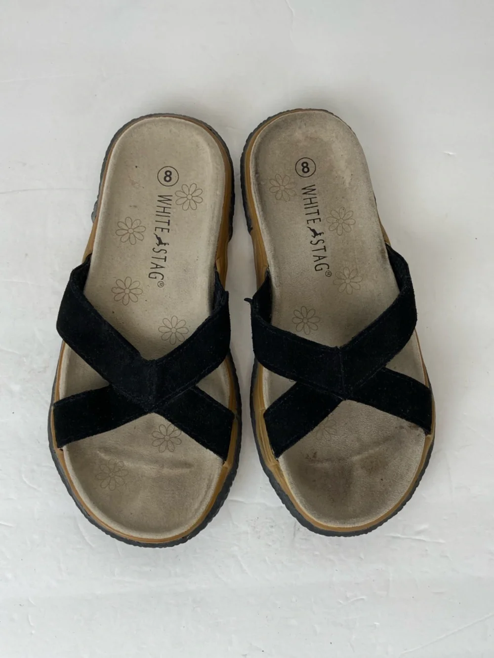 White Stag Maya Women's Sandals Sz 8 Crisscross Black Suede Leather Boho Outdoor